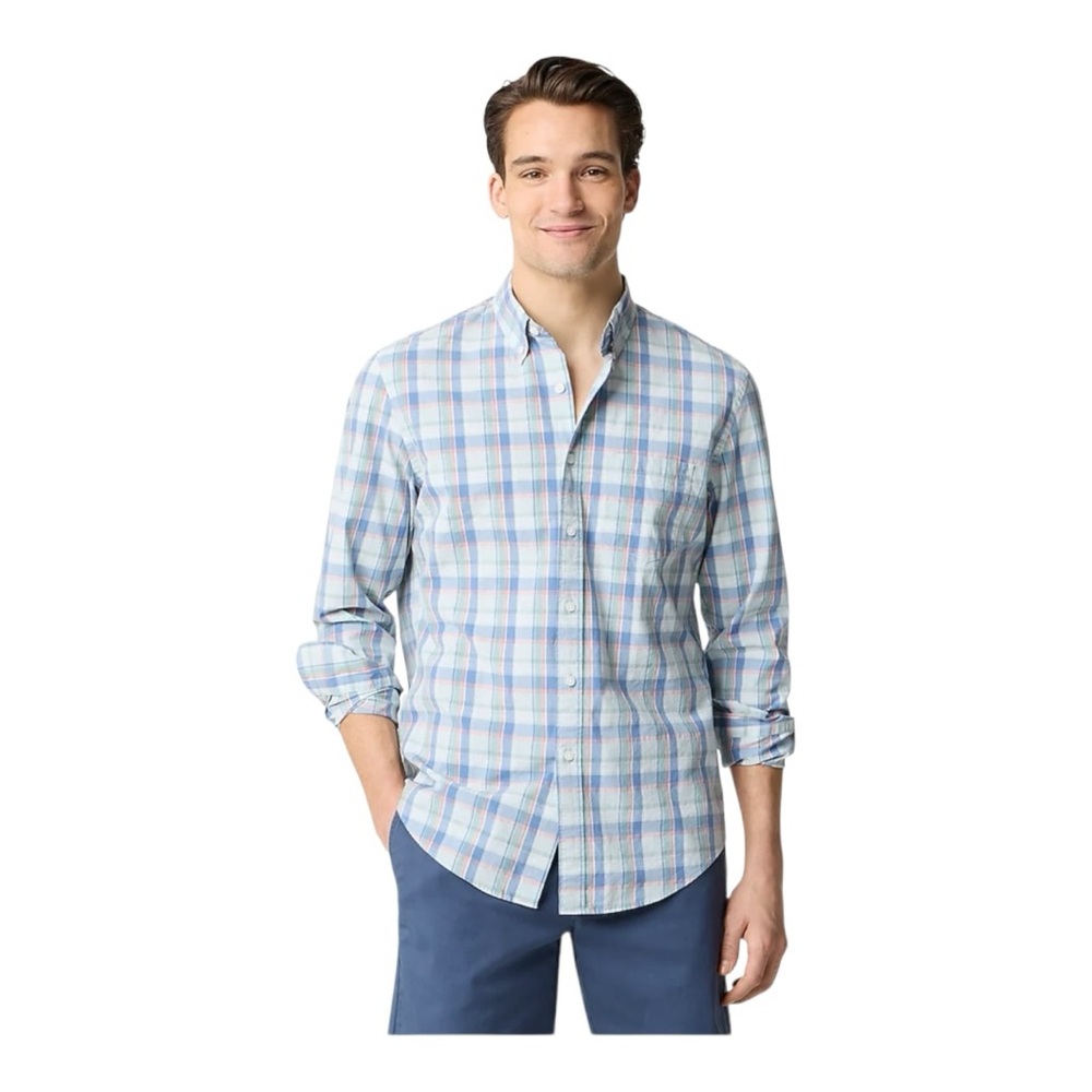 NWT J.Crew Men’s BLUE/PINK Slim Flex Washed Casual Shirt Sz S BI05O